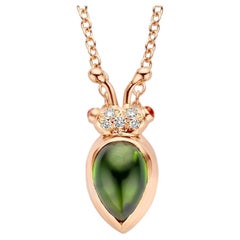1,50Ct Green And Pink Tourmaline 18K Gold Diamond Pendant Necklace