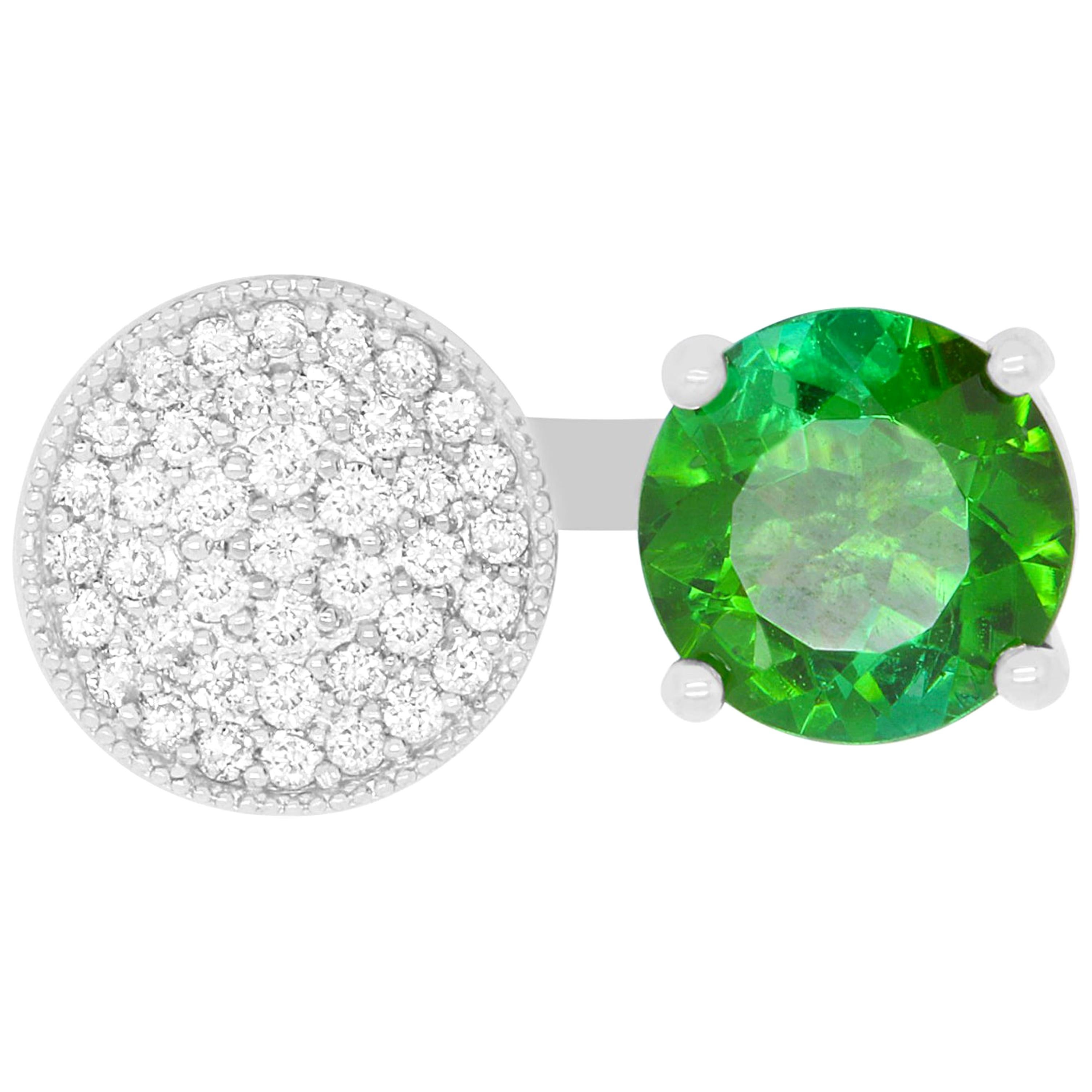 1.50 Carat Green Tourmaline and Diamond Disc Open Front Ring