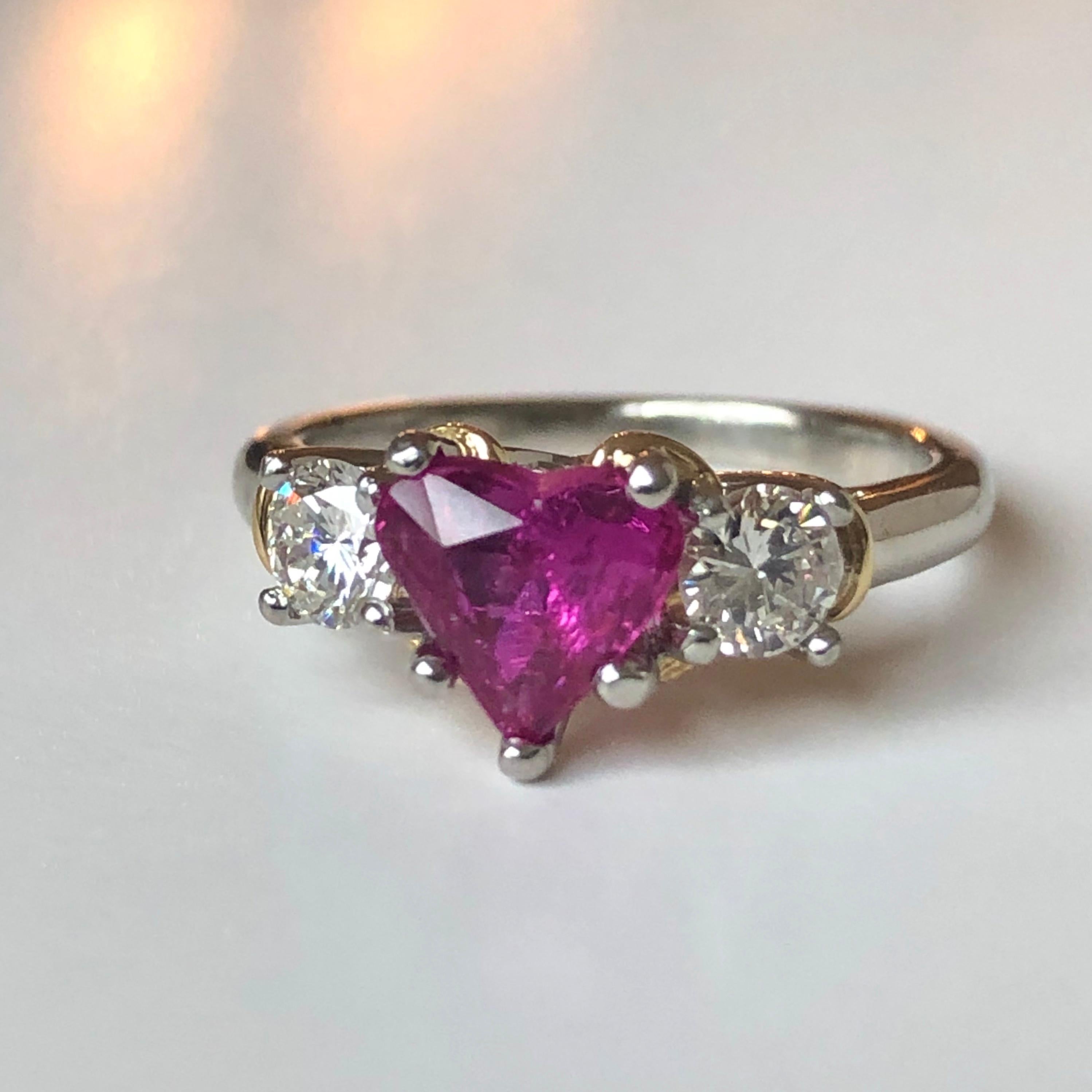 1.50 Karat Herzform Rubin Diamant Platin Gold Verlobungsring 6