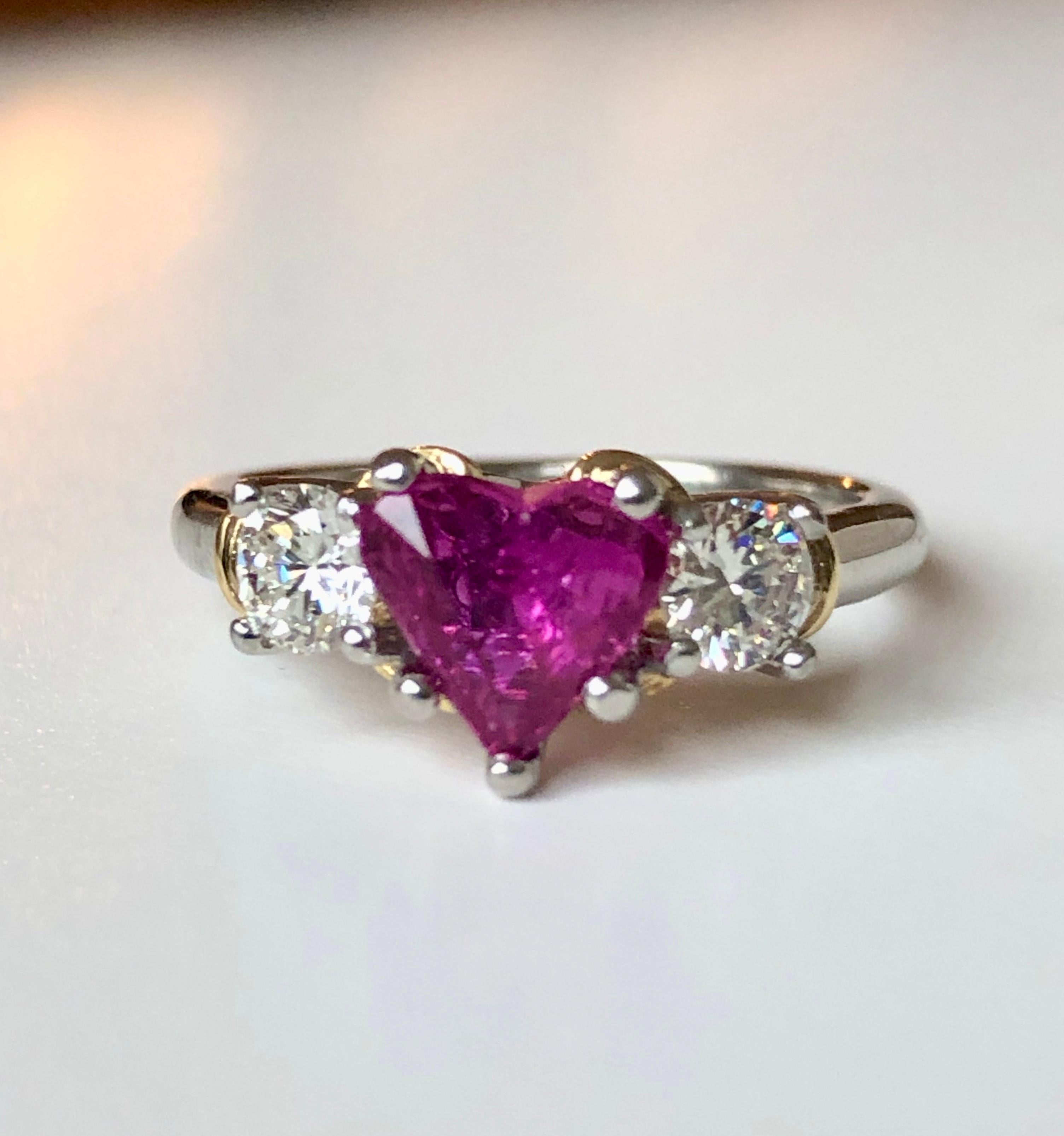 1.50 Karat Herzform Rubin Diamant Platin Gold Verlobungsring 1