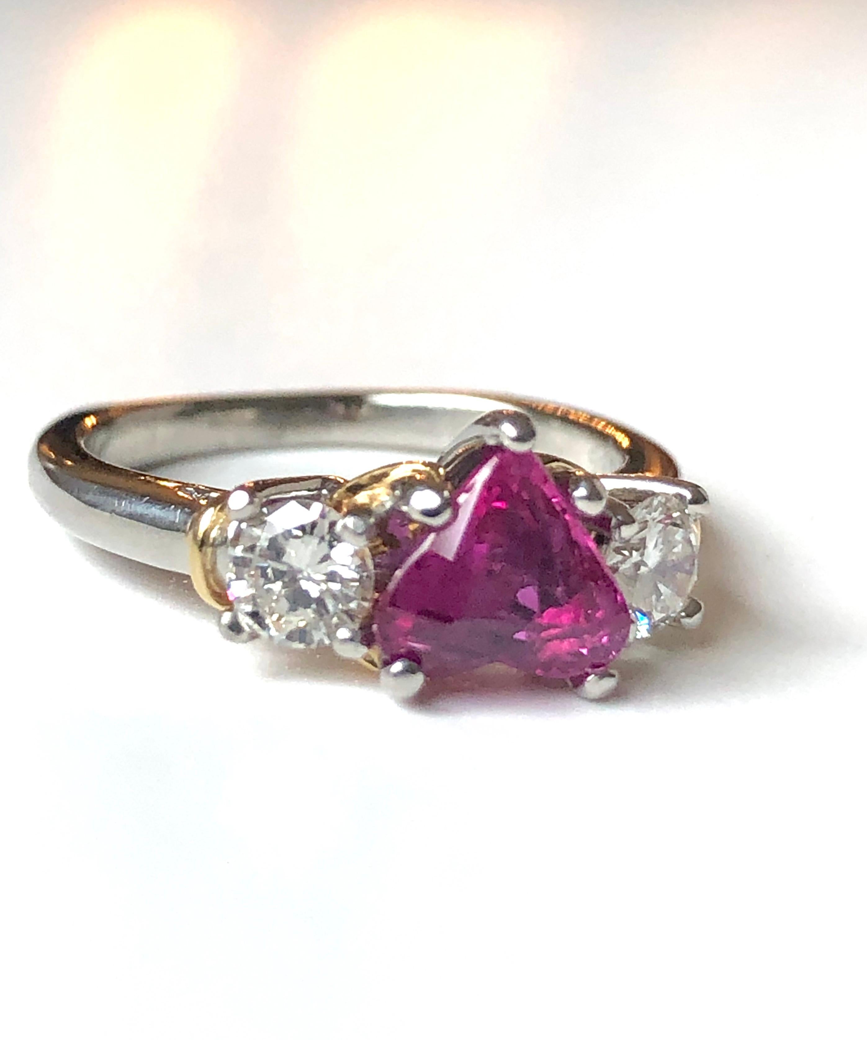 1.50 Karat Herzform Rubin Diamant Platin Gold Verlobungsring 3