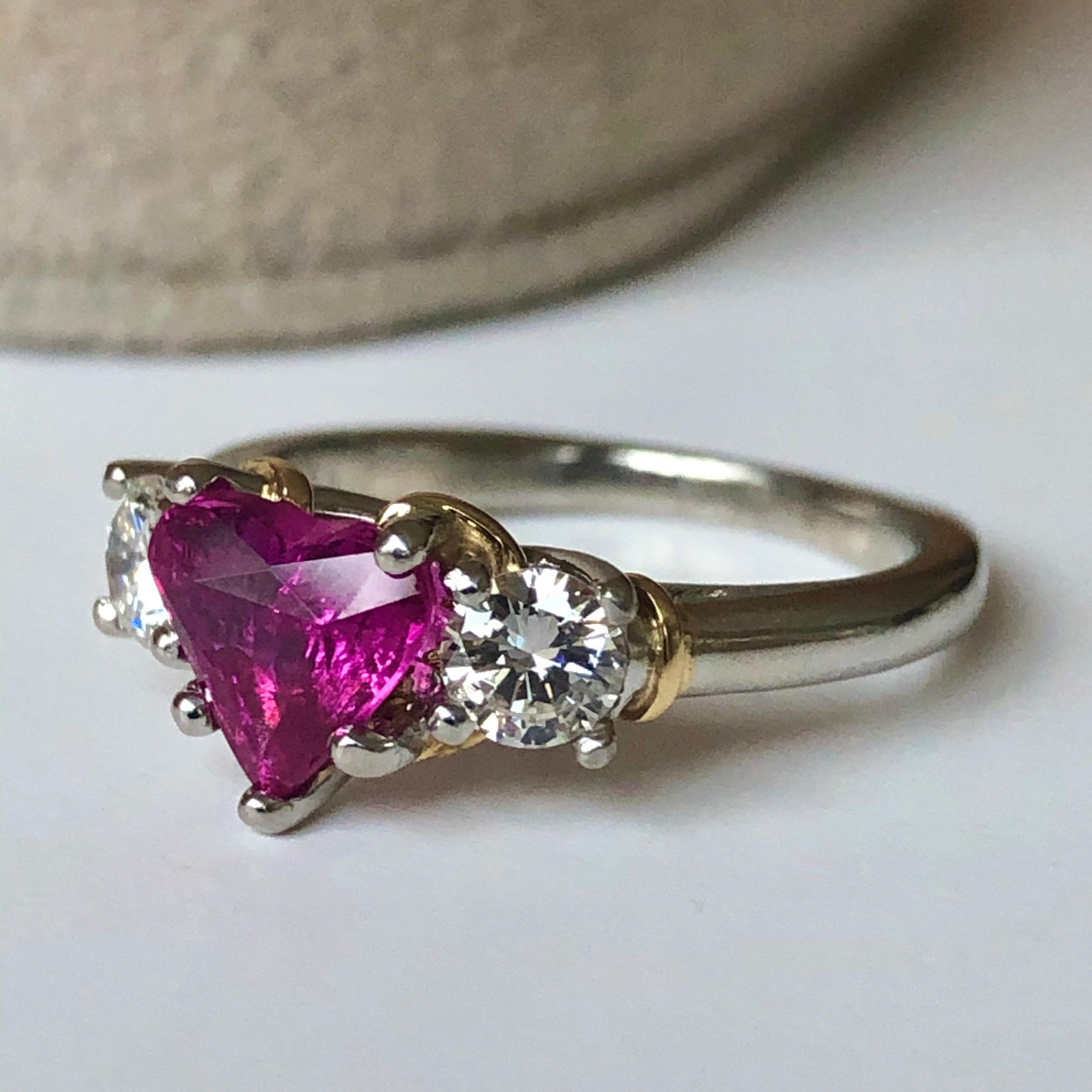 1.50 Karat Herzform Rubin Diamant Platin Gold Verlobungsring 4