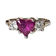 Retro 1.50 Carat Heart Shape Ruby Diamond Platinum Gold Engagement Ring