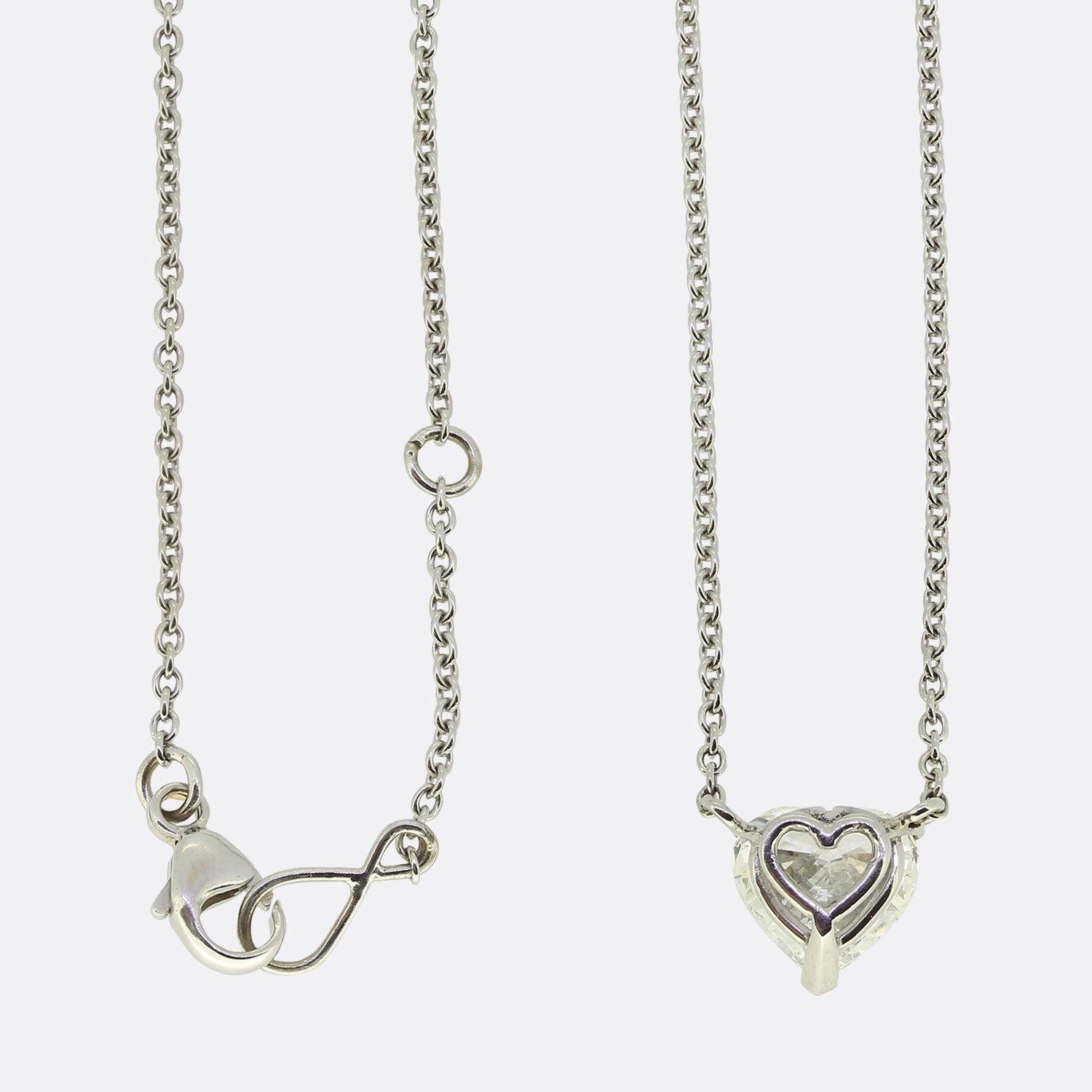 Heart Cut 1.50 Carat Heart Shaped Diamond Pendant Necklace For Sale