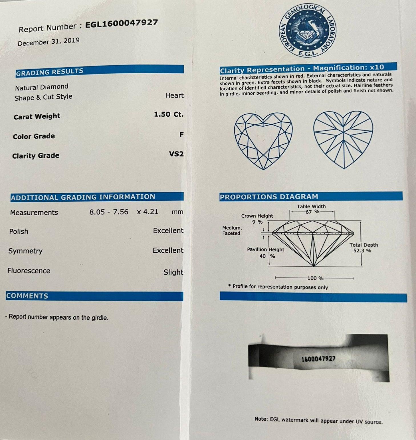 1.50 Carat Heart Shaped Diamond Pendant Necklace In Excellent Condition For Sale In London, GB
