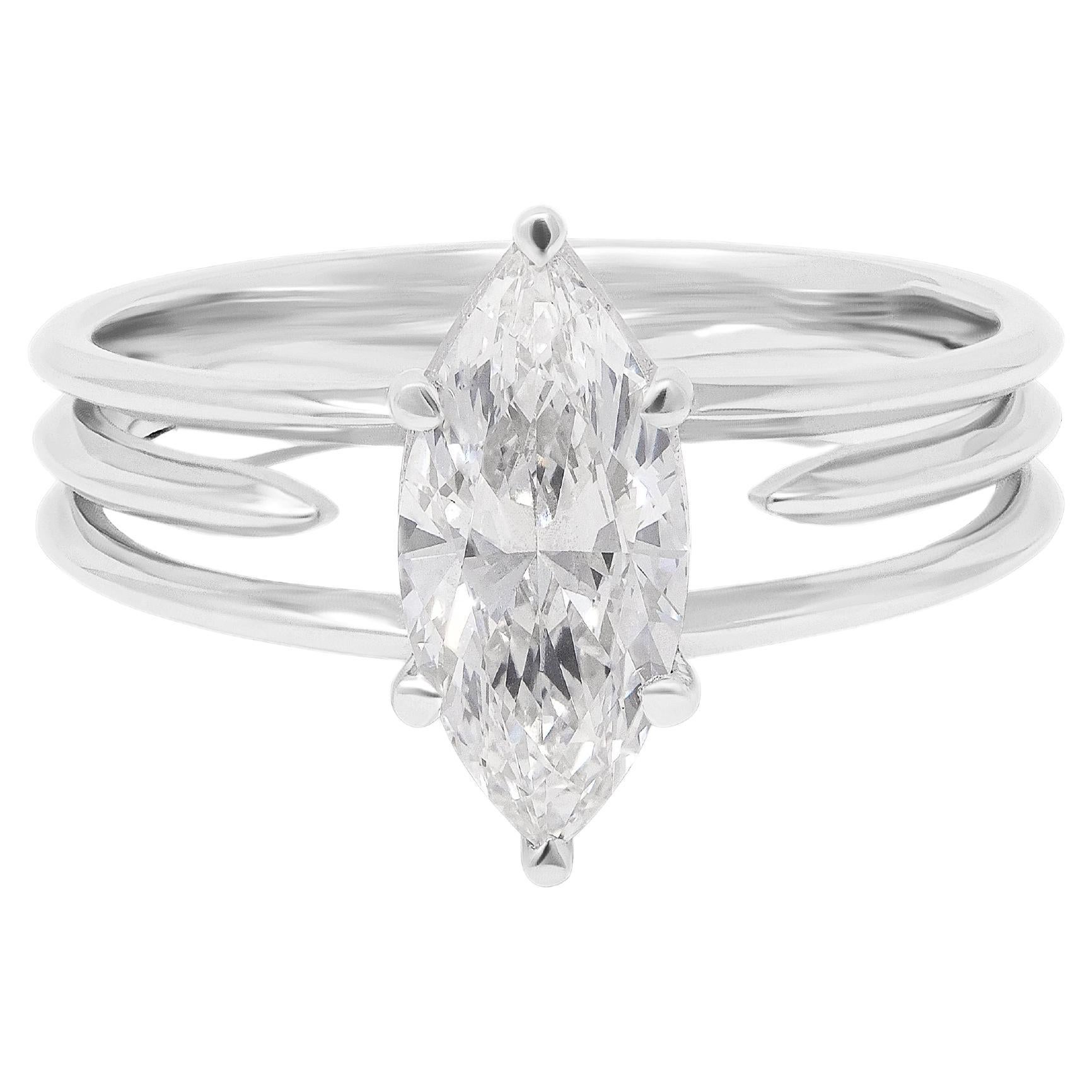 For Sale:  1.22 Carat GIA Certified Marquise Cut Diamond Platinum Architectural Ring