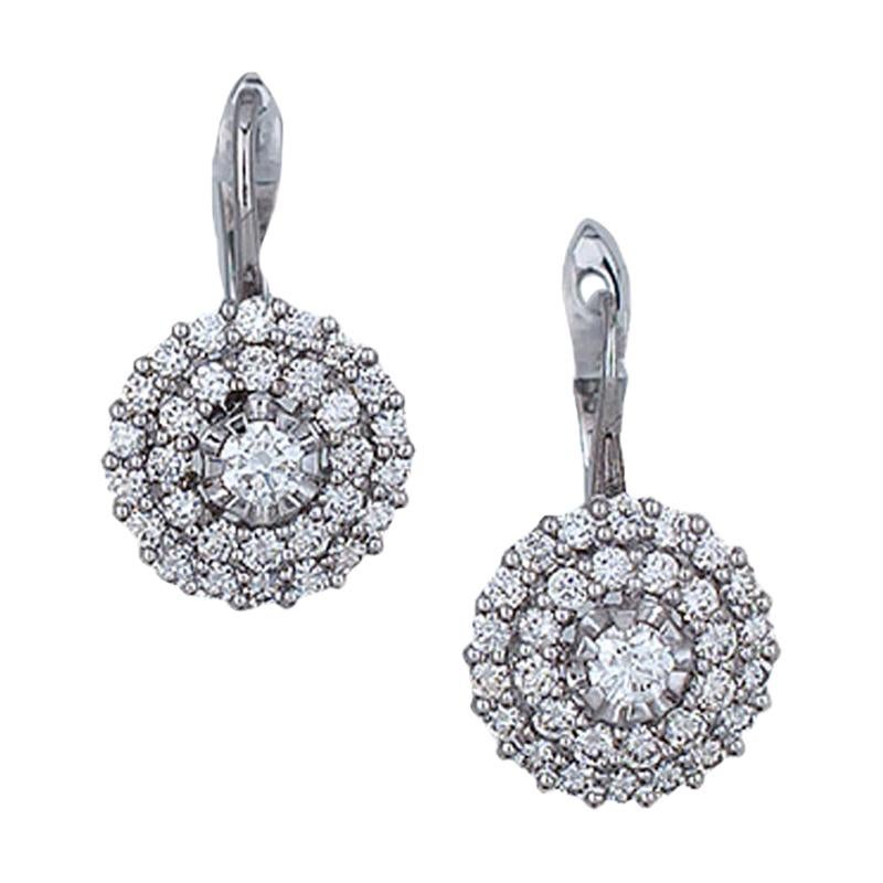 Dangle, Double Halo 1.50 Ct. Quality Pave Earrings For Sale