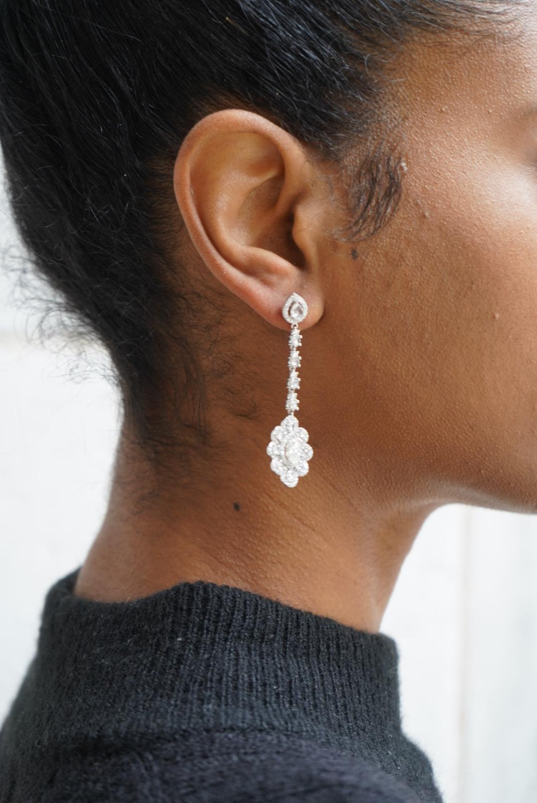 1.50 Carat Marquise and 5 Carat Rose Cut Diamond Earring, 18 Karat Gold in vendita 6
