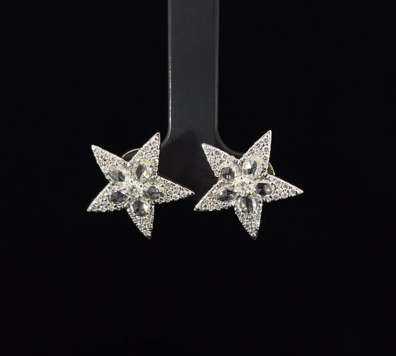Modern 1.50 Carat Marquise and 5 Carat Rose Cut Diamond Earring, 18 Karat Gold For Sale