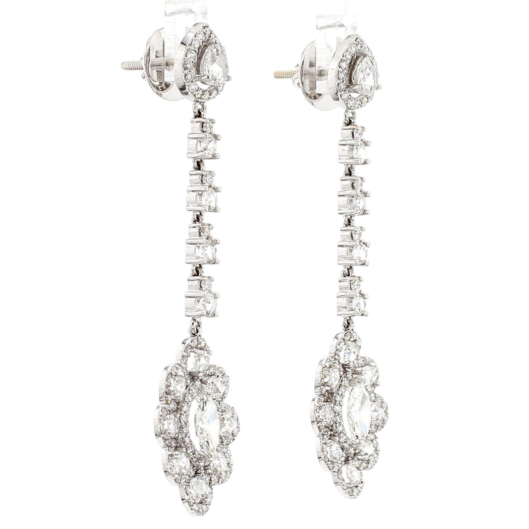 Moderno 1.50 Carat Marquise and 5 Carat Rose Cut Diamond Earring, 18 Karat Gold in vendita