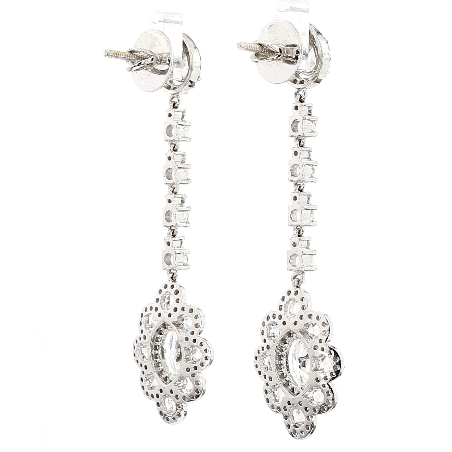 1.50 Carat Marquise and 5 Carat Rose Cut Diamond Earring, 18 Karat Gold In condizioni Nuovo in vendita a New York, NY