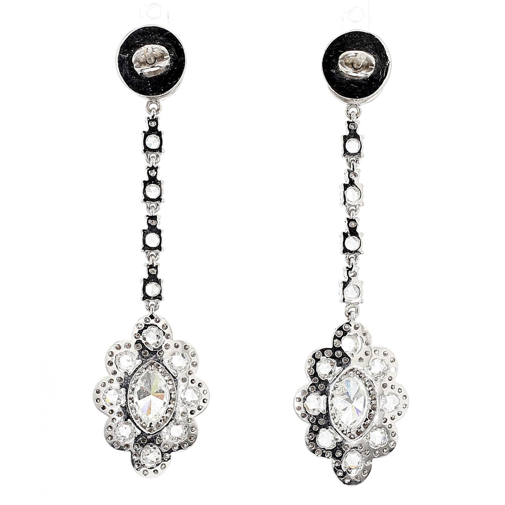 da uomo o donna 1.50 Carat Marquise and 5 Carat Rose Cut Diamond Earring, 18 Karat Gold in vendita