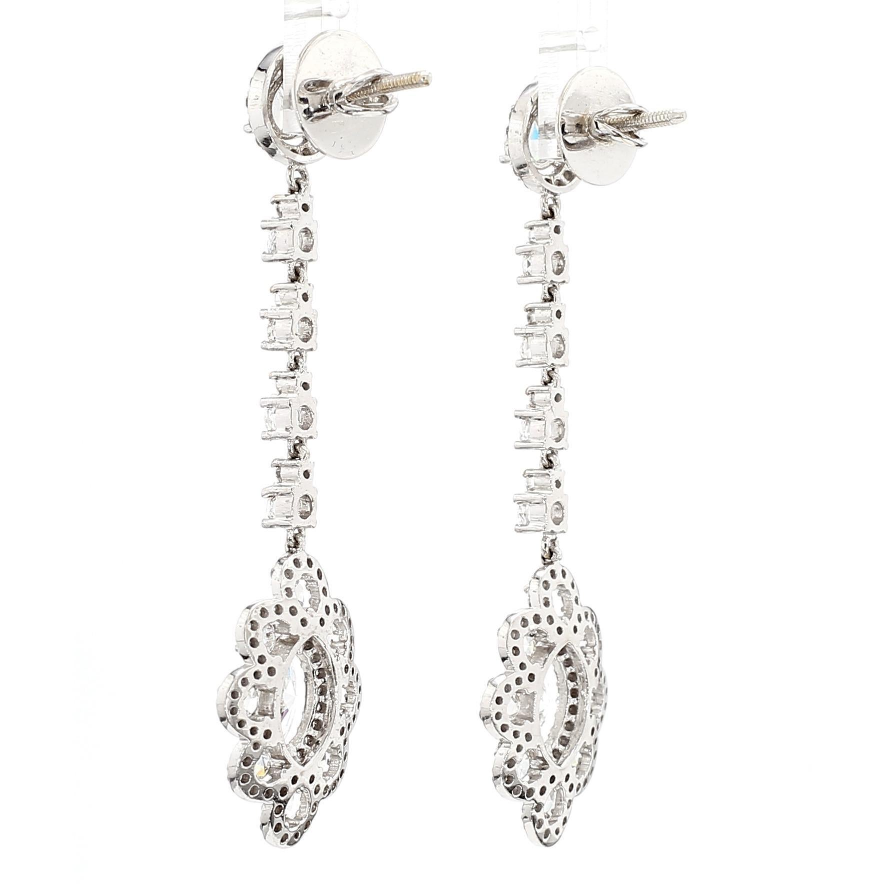 1.50 Carat Marquise and 5 Carat Rose Cut Diamond Earring, 18 Karat Gold in vendita 1