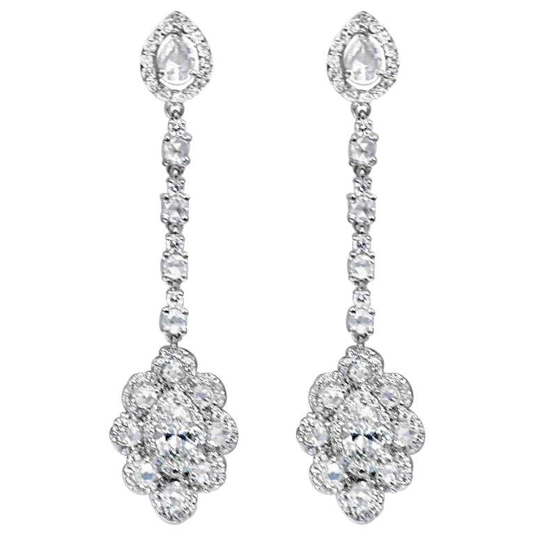 18 Karat White Gold Leaf Diamond Rose Cut Earrings For Sale at 1stDibs