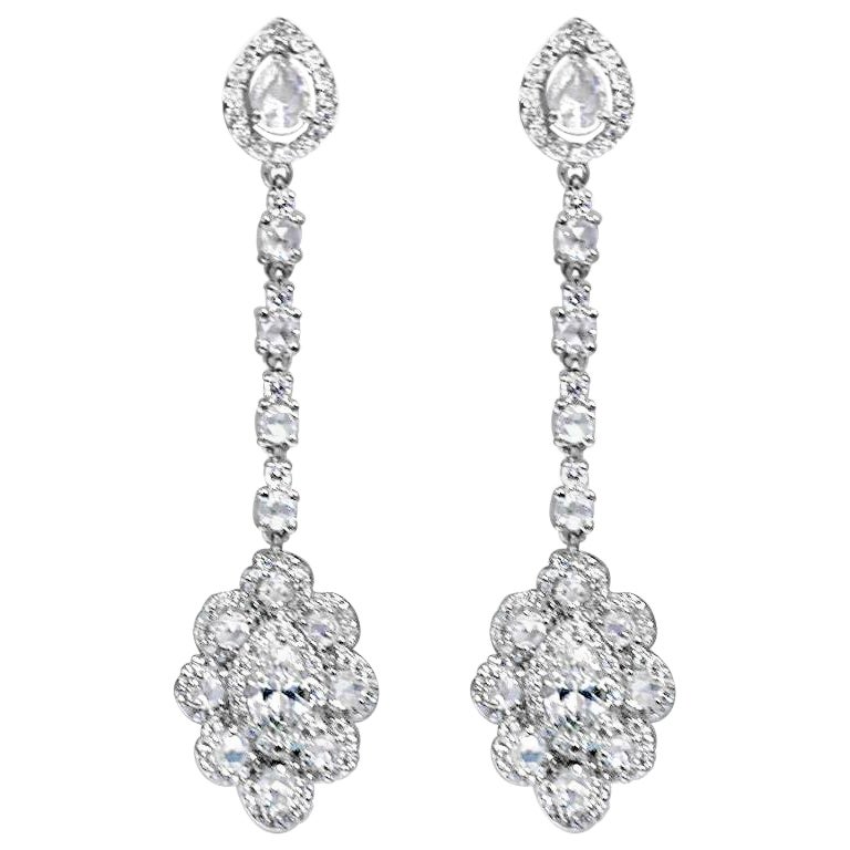 Boucle d'oreille en or 18 carats avec diamant taille marquise 1,50 carat et diamant taille rose 5 carats en vente