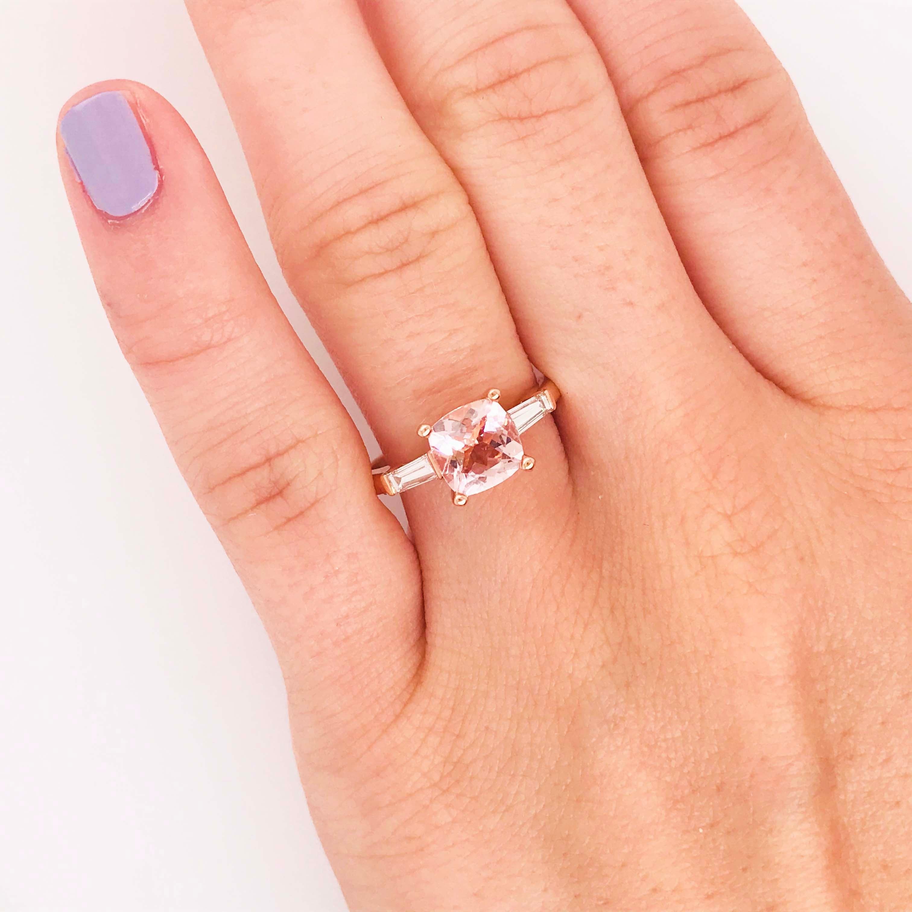 1.50 Carat Morganite and Diamond Three-Stone Engagement Ring Rose Gold 2
