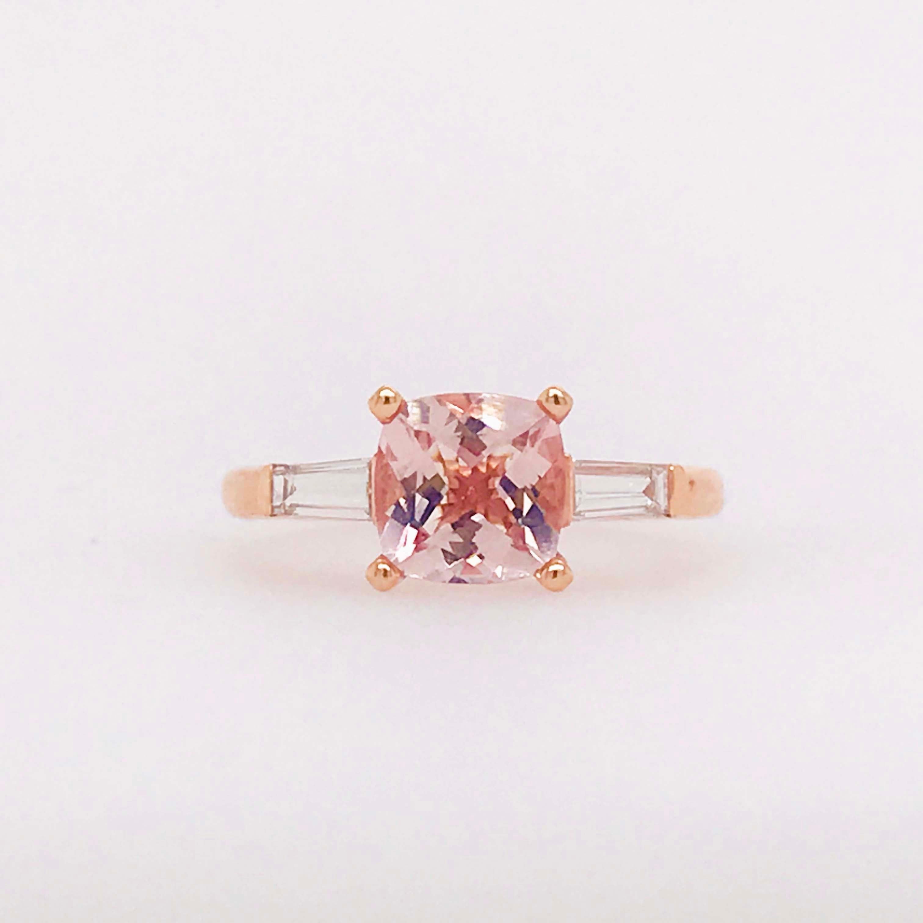 1.50 Carat Morganite and Diamond Three-Stone Engagement Ring Rose Gold 7