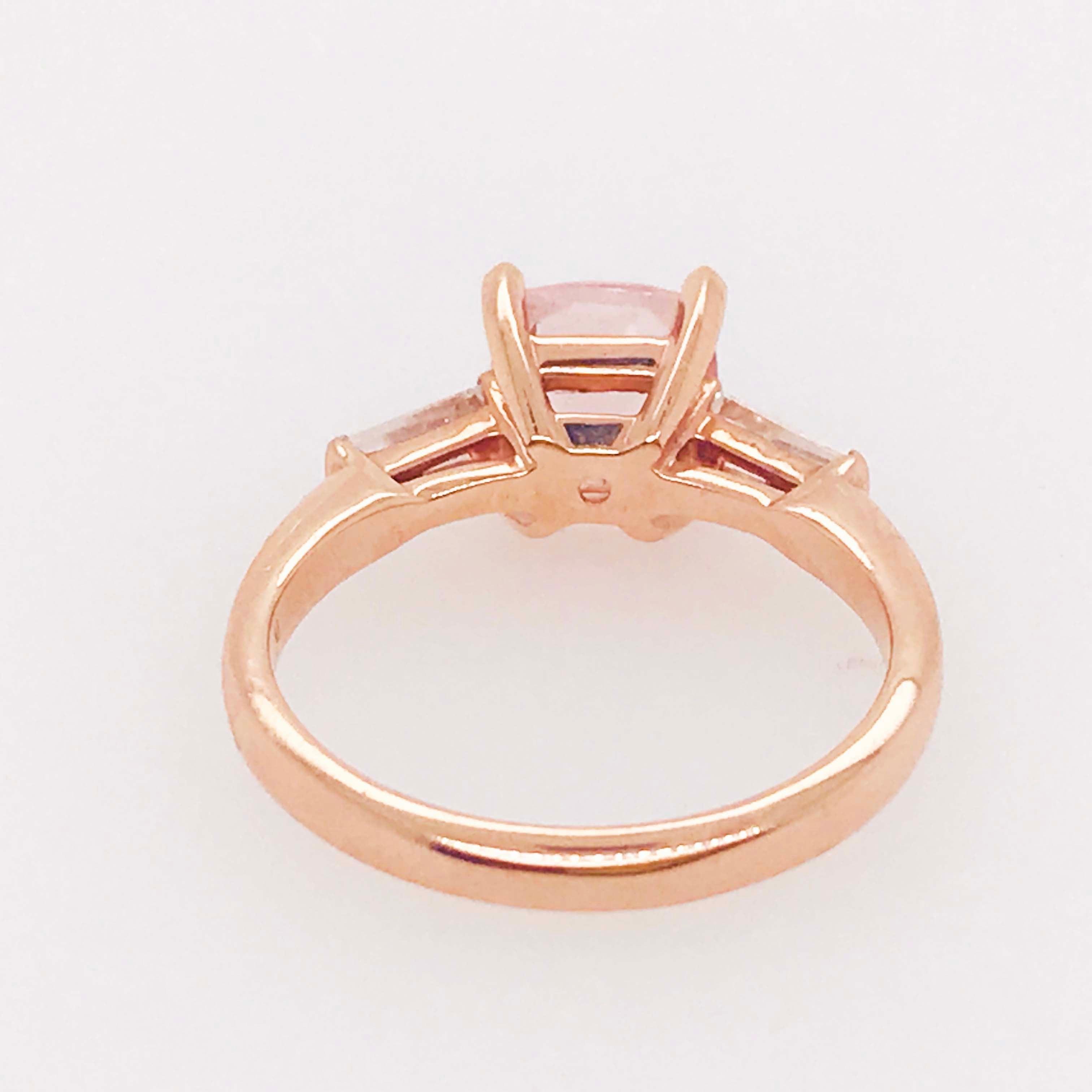 1.50 Carat Morganite and Diamond Three-Stone Engagement Ring Rose Gold 9