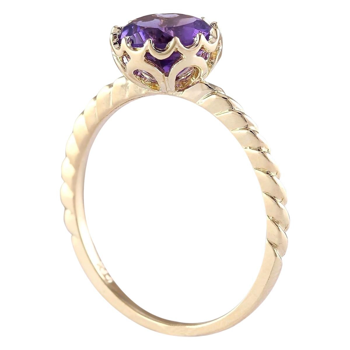Round Cut Natural Amethyst Ring In 14 Karat Yellow Gold  For Sale