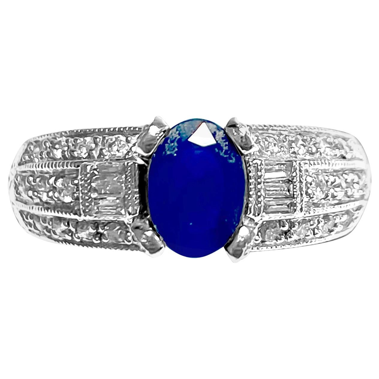 1.50 Carat Natural Blue Sapphire and Diamond Ring For Sale