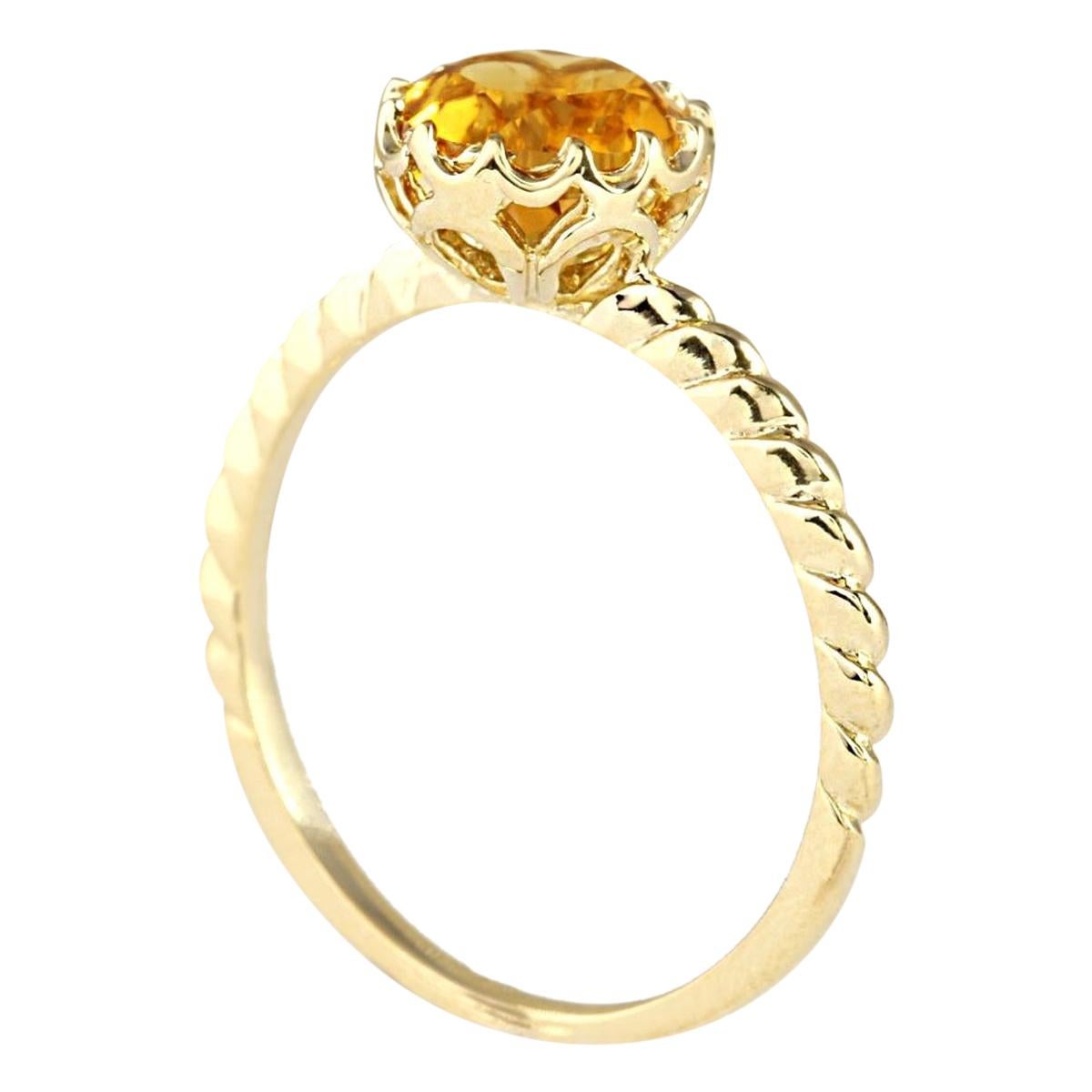 Round Cut Citrine Ring In 14 Karat Yellow Gold For Sale