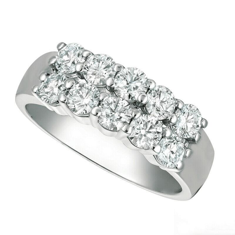 For Sale:  1.50 Carat Natural Diamond 2 Rows Ring G SI 14K White Gold 2