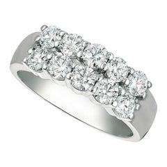 Bague à 2 rangées de diamants naturels de 1,50 carat G SI en or blanc 14 carats