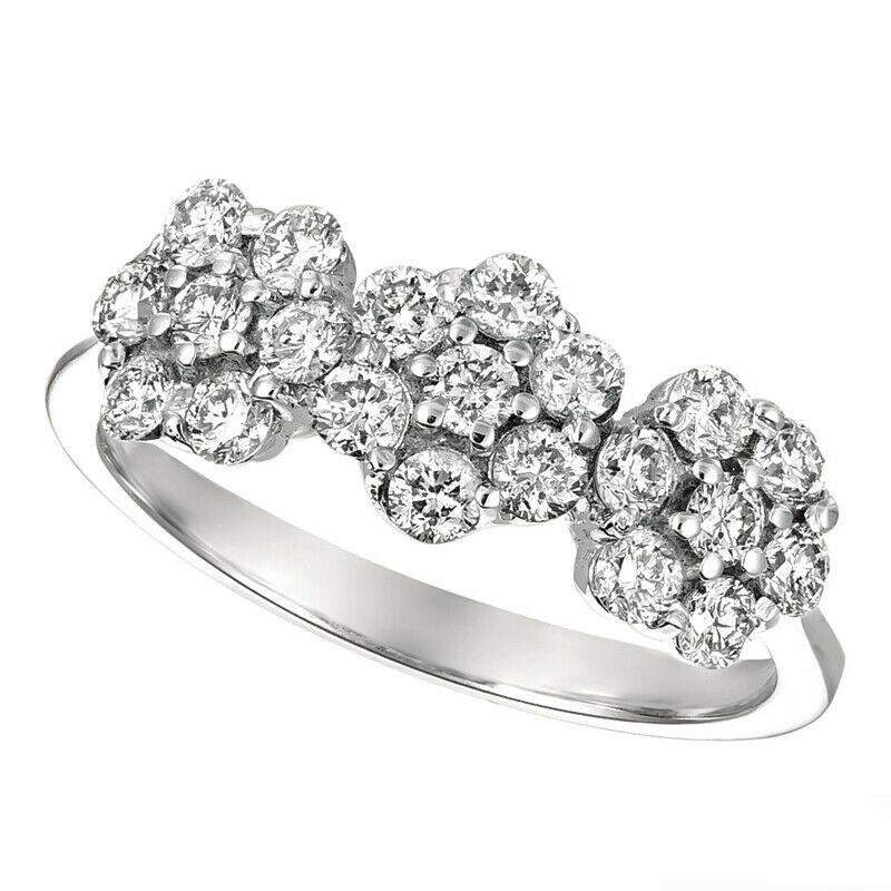 For Sale:  1.50 Carat Natural Diamond 3 Flowers Ring G SI 14K White Gold 2