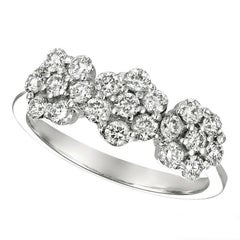 1.50 Carat Natural Diamond 3 Flowers Ring G SI 14K White Gold