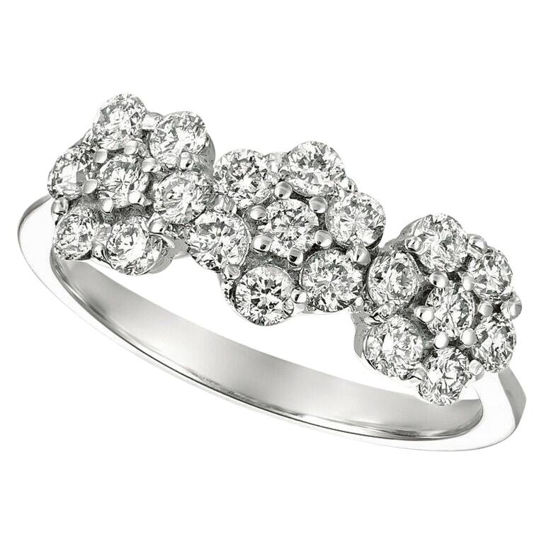 For Sale:  1.50 Carat Natural Diamond 3 Flowers Ring G SI 14K White Gold