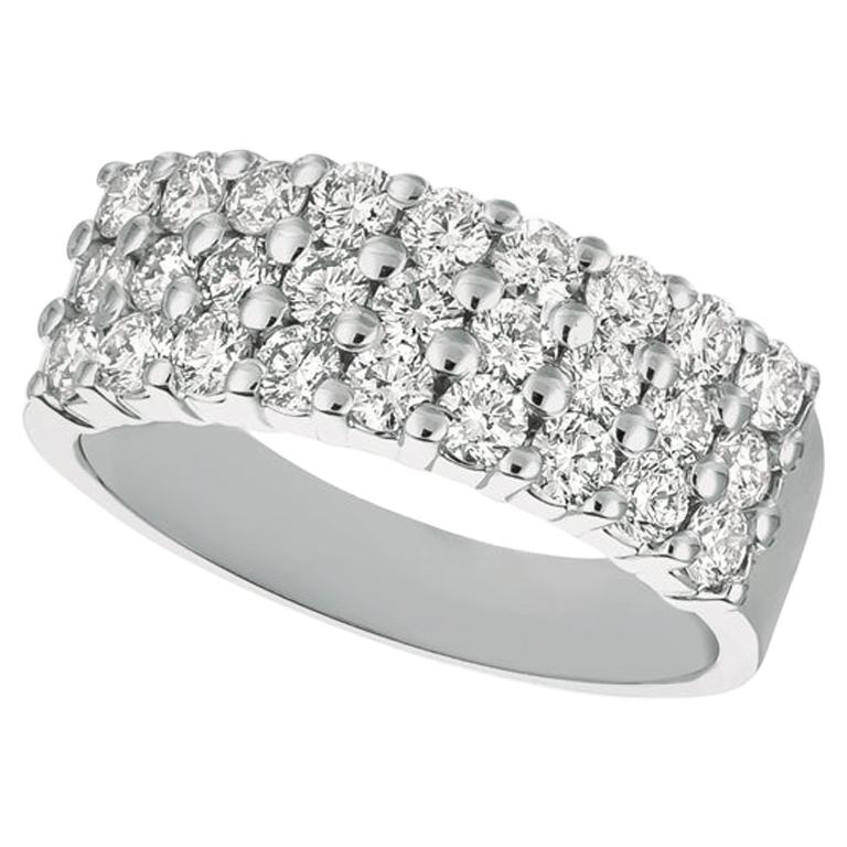 1.50 Carat Natural Diamond 3-Row Ring Band G SI 14 Karat White Gold For Sale