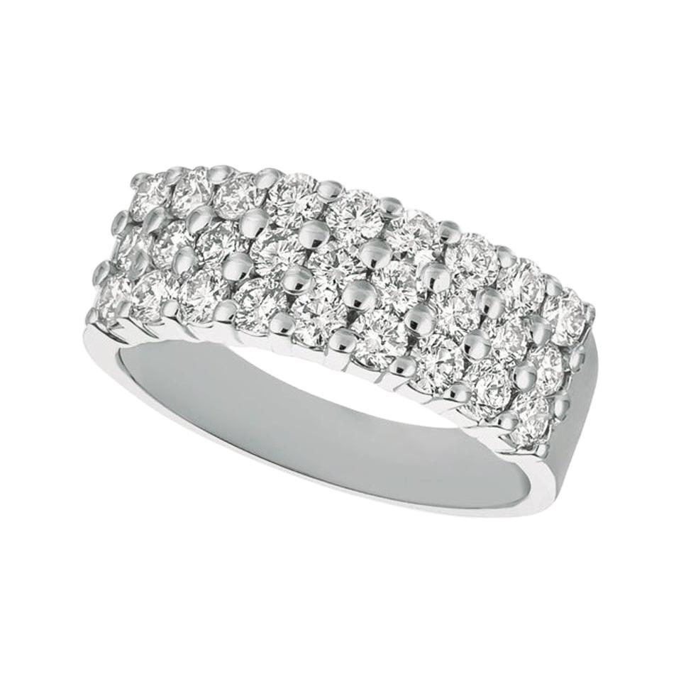 1.50 Carat Natural Diamond 3-Row Ring Band G SI 14 Karat White Gold