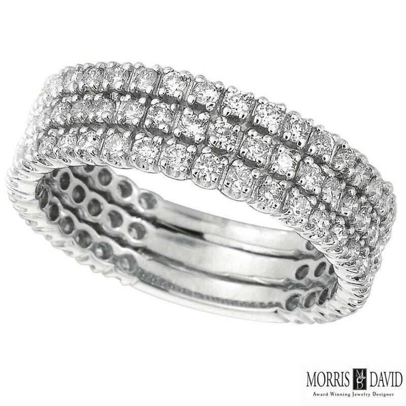 For Sale:  1.50 Carat Natural Diamond 3 Rows Ring Band G SI 14k White Gold 3