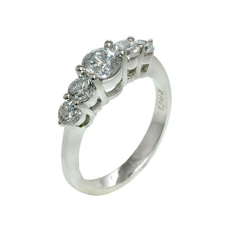 For Sale:  1.50 Carat Natural Diamond 5 Stone Ring Band G SI 14K White Gold 2