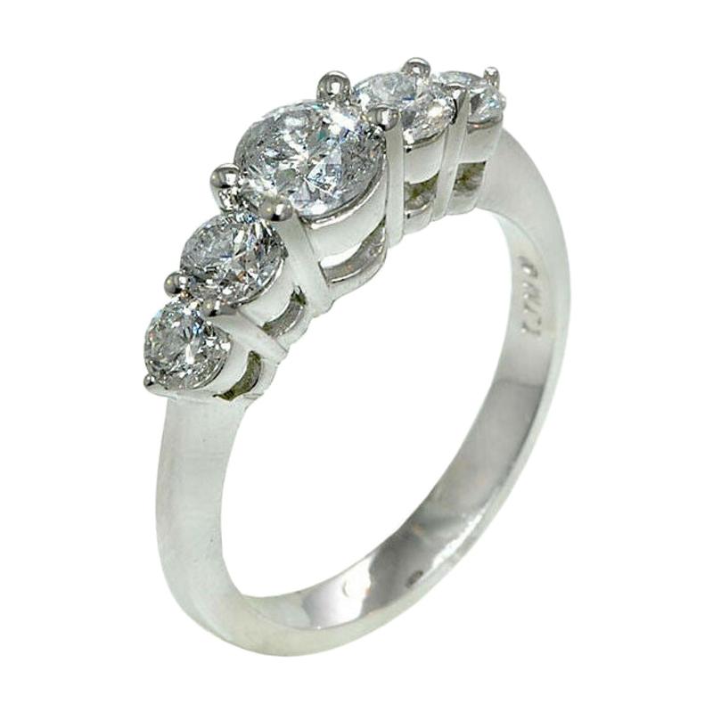 1.50 Carat Natural Diamond 5 Stone Ring Band G SI 14K White Gold