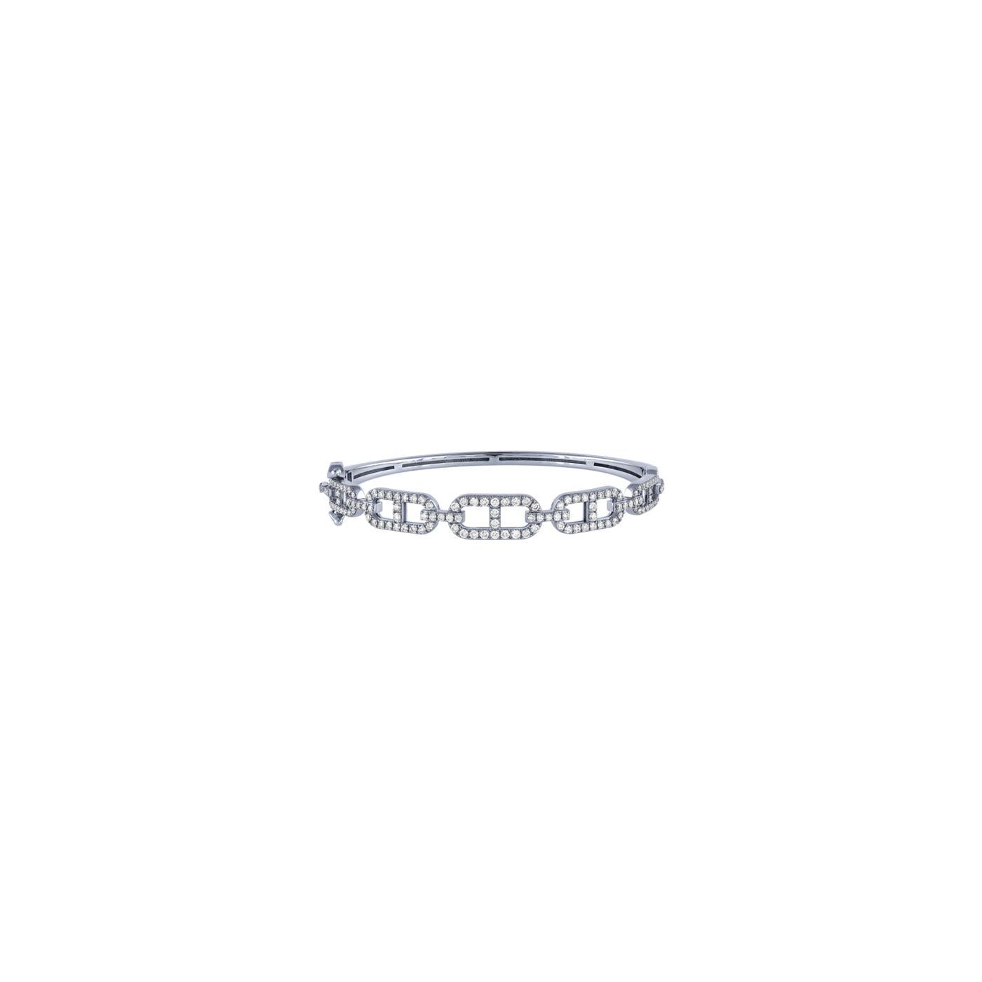 Aesthetic Movement 1.50 Carat Natural Diamond Bangle Bracelet G SI 14K White Gold For Sale