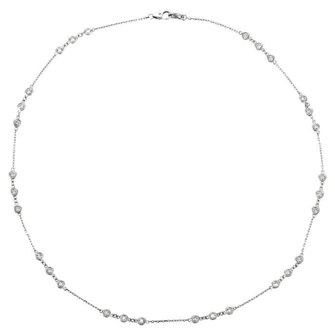 1.50 Carat Natural Diamond Bezel Necklace 14K White Gold G SI For Sale