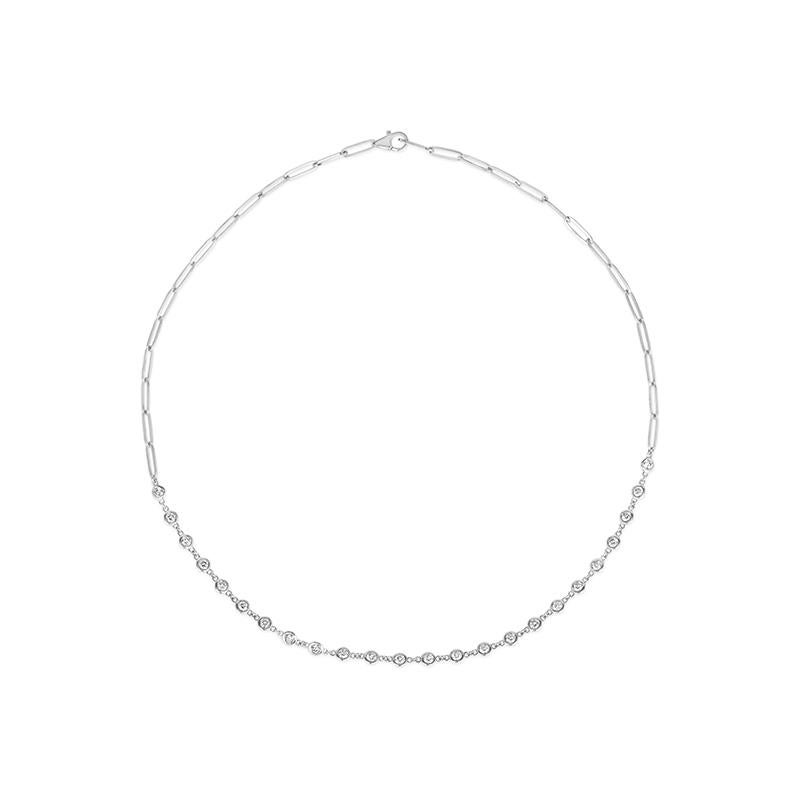 Aesthetic Movement 1.50 Carat Natural Diamond Bezel Paper Clip Necklace 14K White Gold For Sale