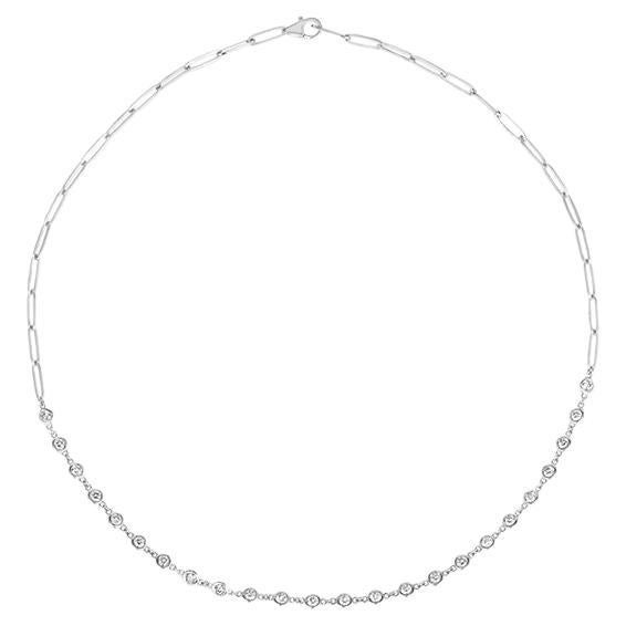 1.50 Carat Natural Diamond Bezel Paper Clip Necklace 14K White Gold For Sale