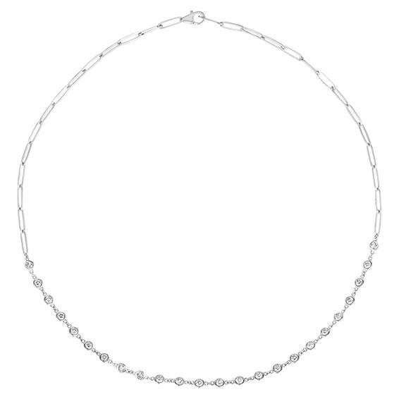 1.50 Carat Natural Diamond Bezel Paper Clip Necklace 14K White Gold