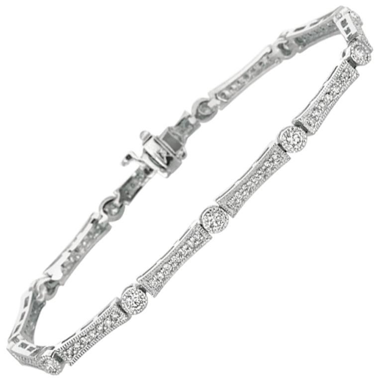 1.50 Carat Natural Diamond Bracelet G SI 14 Karat White Gold For Sale