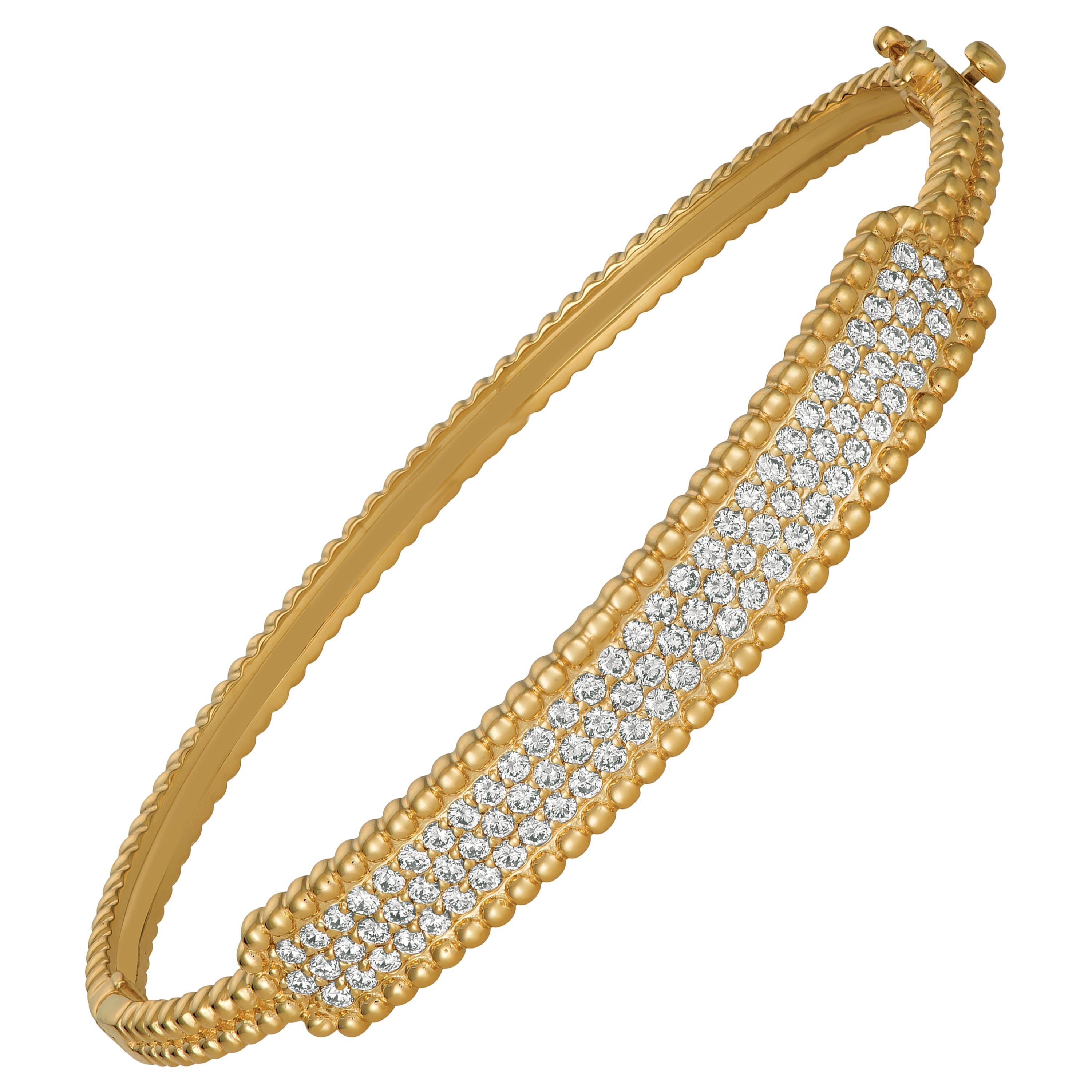 1.50 Carat Natural Diamond Bubble Bangle Bracelet G SI 14 Karat Yellow Gold For Sale