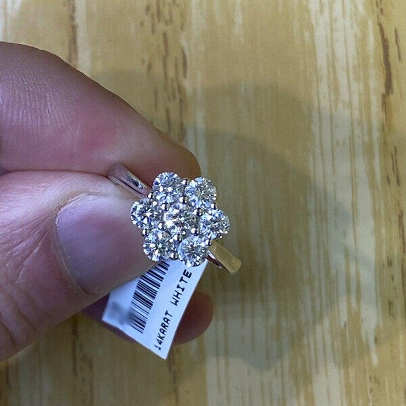 For Sale:  1.50 Carat Natural Diamond Cluster Flower Ring G SI 14 Karat White Gold 2