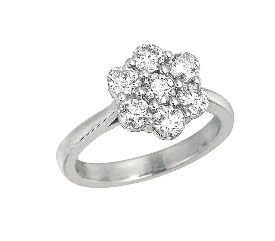 For Sale:  1.50 Carat Natural Diamond Cluster Flower Ring G SI 14 Karat White Gold 3