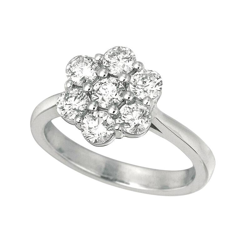 For Sale:  1.50 Carat Natural Diamond Cluster Flower Ring G SI 14 Karat White Gold