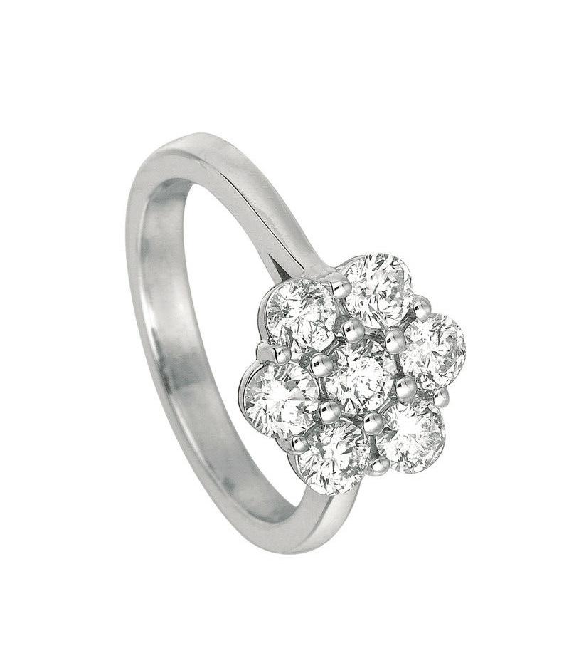 Round Cut 1.50 Carat Natural Diamond Cluster Flower Ring G SI 14 Karat White Gold For Sale