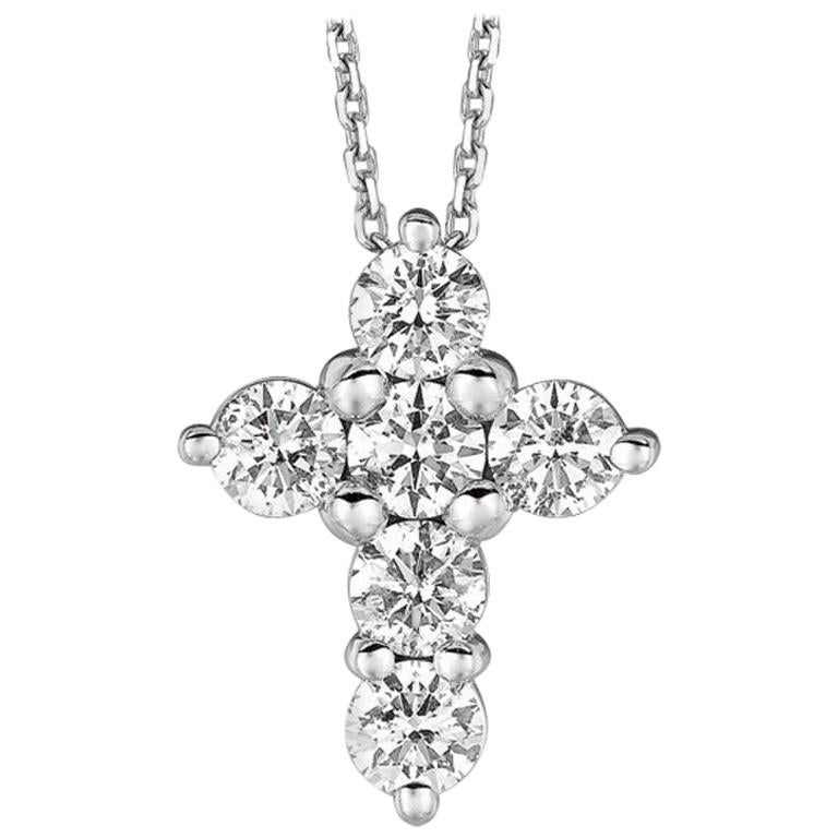 1.50 Carat Natural Diamond Cross Pendant Necklace 14 Karat White Gold G SI Chain