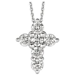 1.50 Carat Natural Diamond Cross Pendant Necklace 14 Karat White Gold G SI Chain