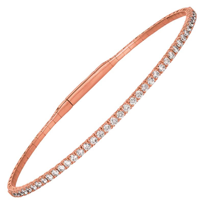 1.50 Carat Natural Diamond Flexible Bangle Bracelet G-H SI 14 Karat Rose Gold For Sale
