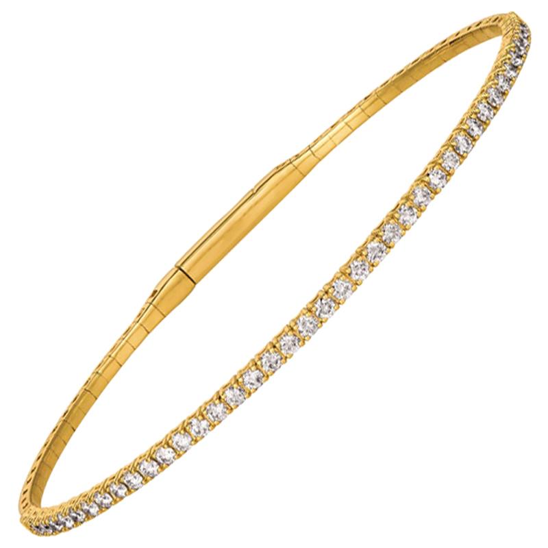 1.50 Carat Natural Diamond Flexible Bangle Bracelet G-H SI 14 Karat Yellow Gold For Sale